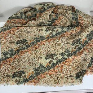 Vintage Autumn Tree Floral Fabric/Scarf/Table Cloth Lightweight Woven Textile